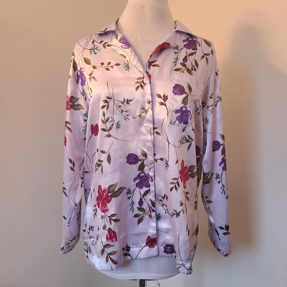 Oscar dela Renta Purple Floral Pyjama Top Size Medium